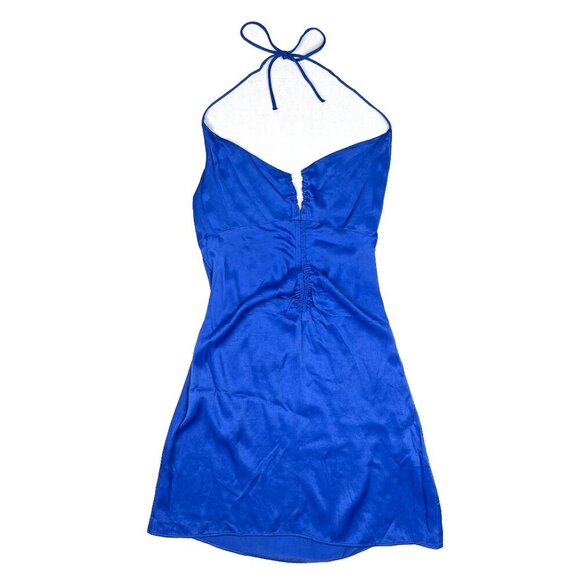 Zara Women's Blue Satin Strappy Halter Mini Slip Summer Dress Size XS - Picture 3 of 5